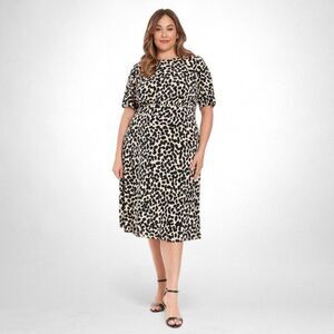 LONDON TIMES Woman Plus Size Printed Elbow-Sleeve Fit & Flare Dress, NWT! 24W
